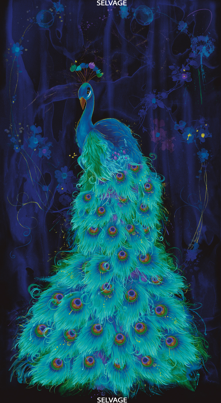 Timeless Treasures Midnight Plume CM6409 Peacock Panel