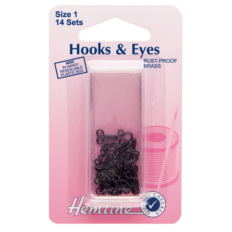 Hemline - Hook & Eyes - Size 1 / 14 sets Black