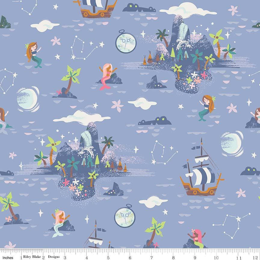 Riley Blake Neverland Peter Pan Pink Flowers Fabric FQ or More 100% Cotton